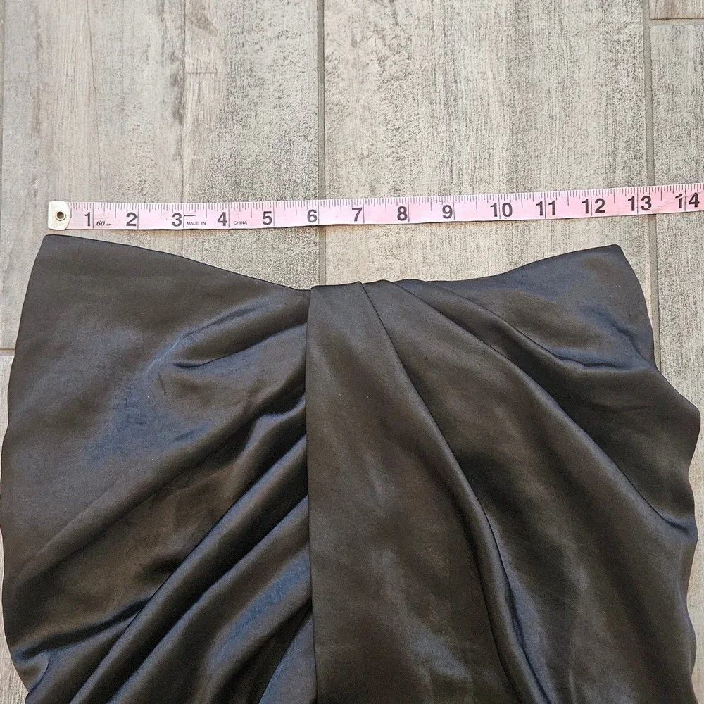 House of CB Miciela Skirt Size S Black Draped Satin Tulip Midi Pleated Wrap